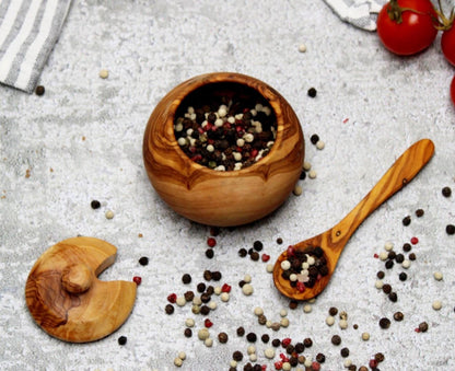 Olive Wood Spice Jar with Spoon , Kitchen Storage Boxes - DAGDEGshop