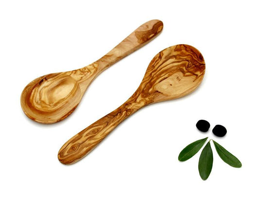 Set of 2 Olive Wood Rice Spoons | Handmade 27cm Risotto and Vegetable Serving Utensils - DAGDEGshop