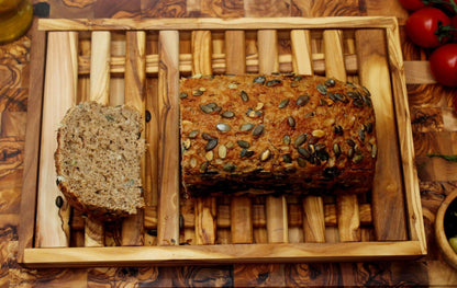 Olive Wood Bread Board with Crumb Tray , Natural and Sustainable - DAGDEGshop