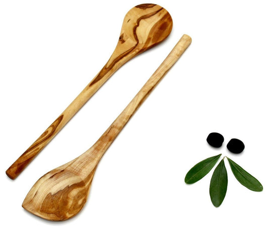 Olive Wood Corner Wooden Spoon , Set of 2 Round Cooking Spoons - DAGDEGshop