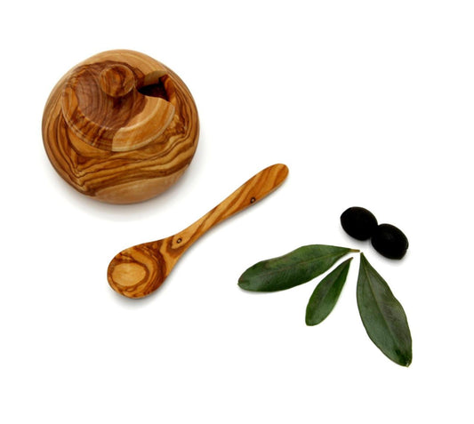 Olive Wood Spice Jar with Spoon , Kitchen Storage Boxes - DAGDEGshop