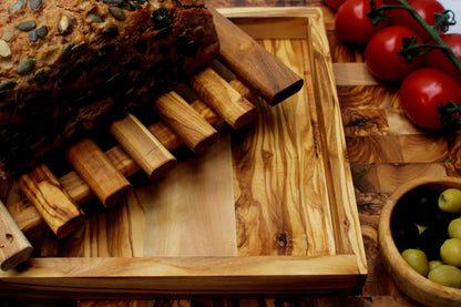 Olive Wood Bread Board with Crumb Tray , Natural and Sustainable - DAGDEGshop