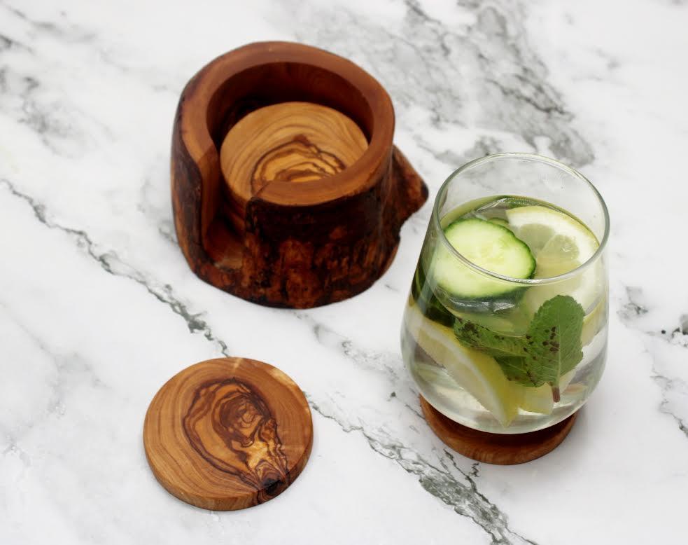 Olive Wood Coasters Set of 6 , Handcrafted Table Decor - DAGDEGshop