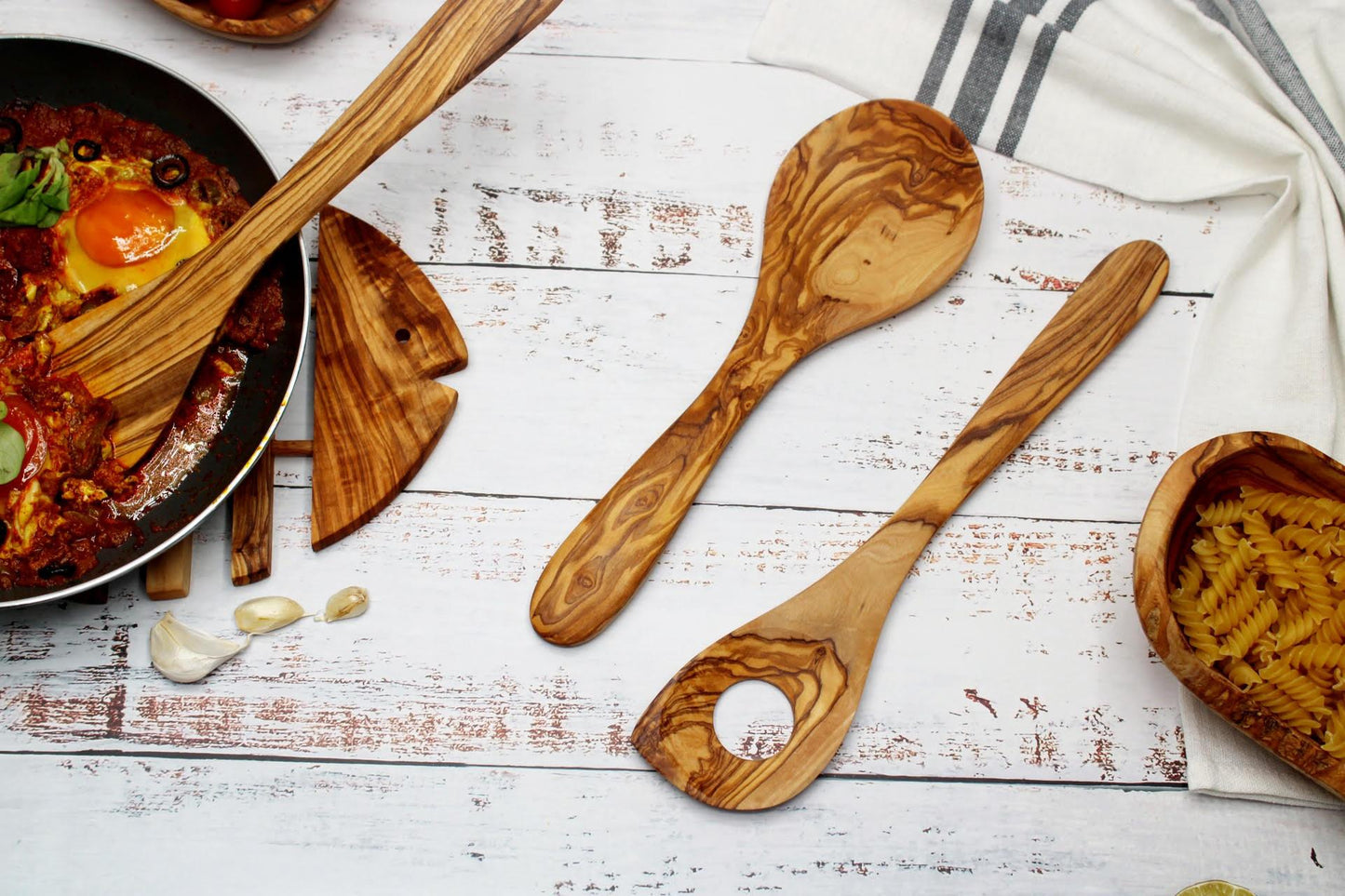 Set of 3 Olive Wood Cooking Spoons, Spatula, Risotto Spoon, Vegetable Spoon - DAGDEGshop