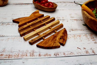 Fish shaped Olive Wood Trivet , Fish Shape Design for Heat Protection - DAGDEGshop