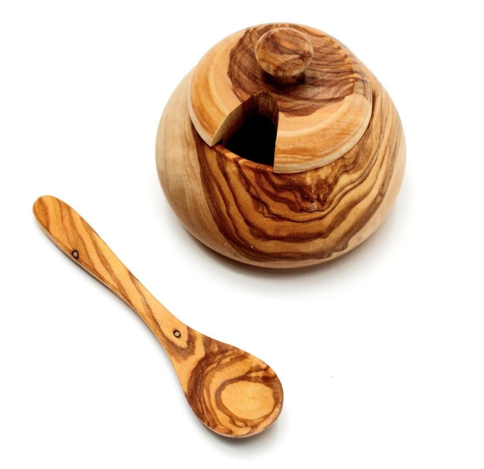 Olive Wood Spice Jar with Spoon , Kitchen Storage Boxes - DAGDEGshop