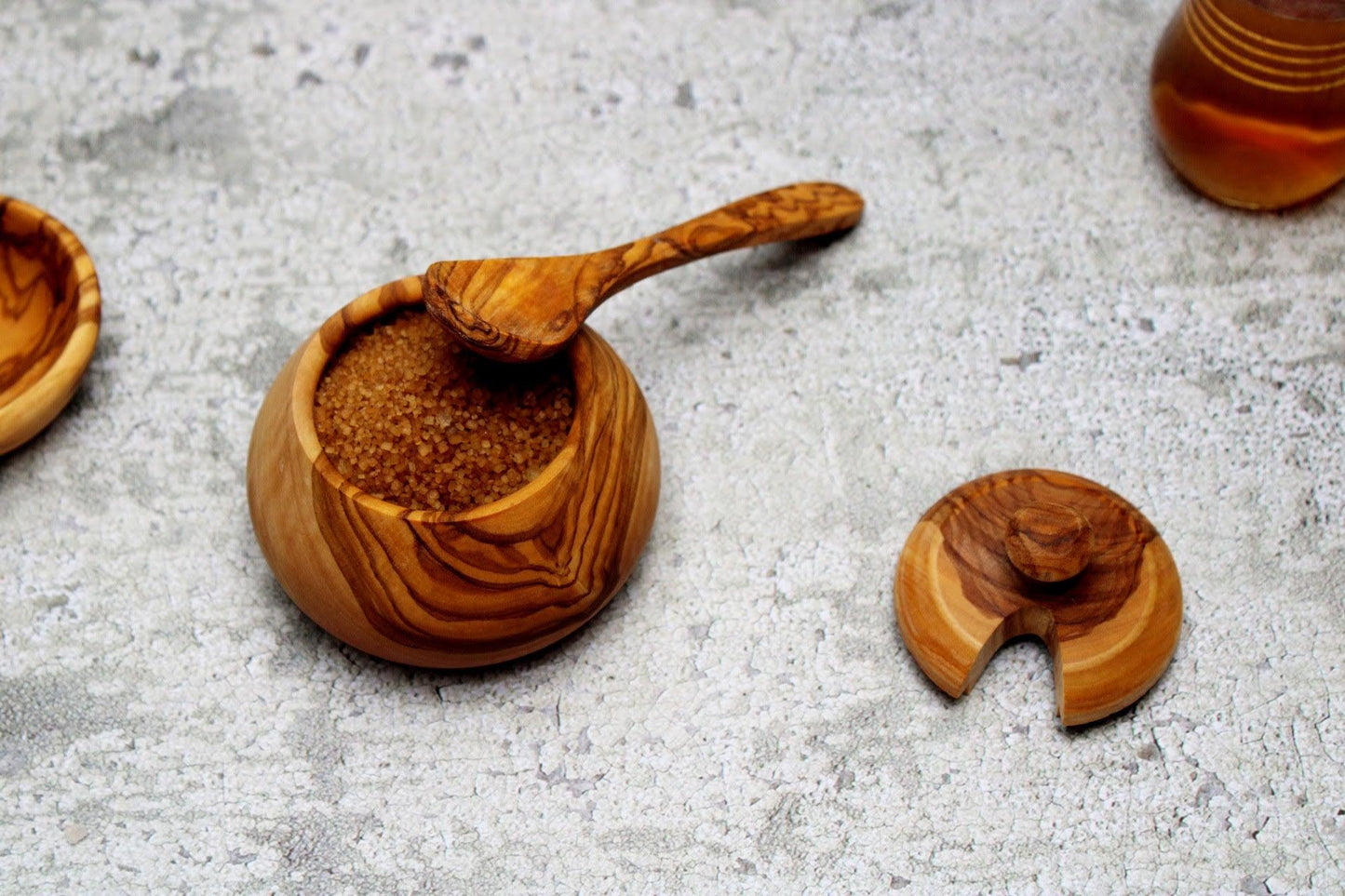 Olive Wood Spice Jar with Spoon , Kitchen Storage Boxes - DAGDEGshop