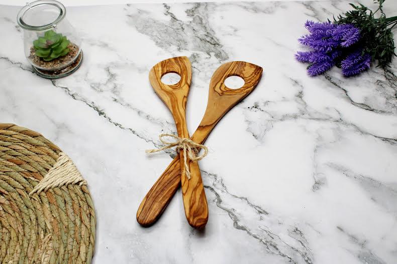 Set of 2 Olive Wood Cooking Spoons 30 cm | UTENSIL SET - DAGDEGshop