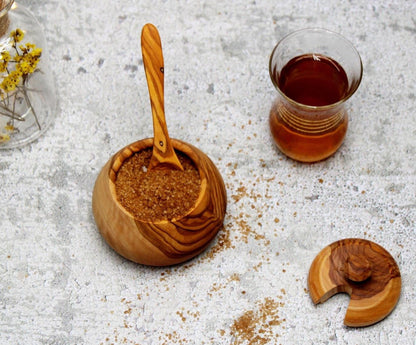 Olive Wood Spice Jar with Spoon , Kitchen Storage Boxes - DAGDEGshop