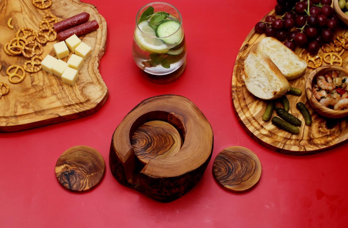 Olive Wood Coasters Set of 6 , Handcrafted Table Decor - DAGDEGshop