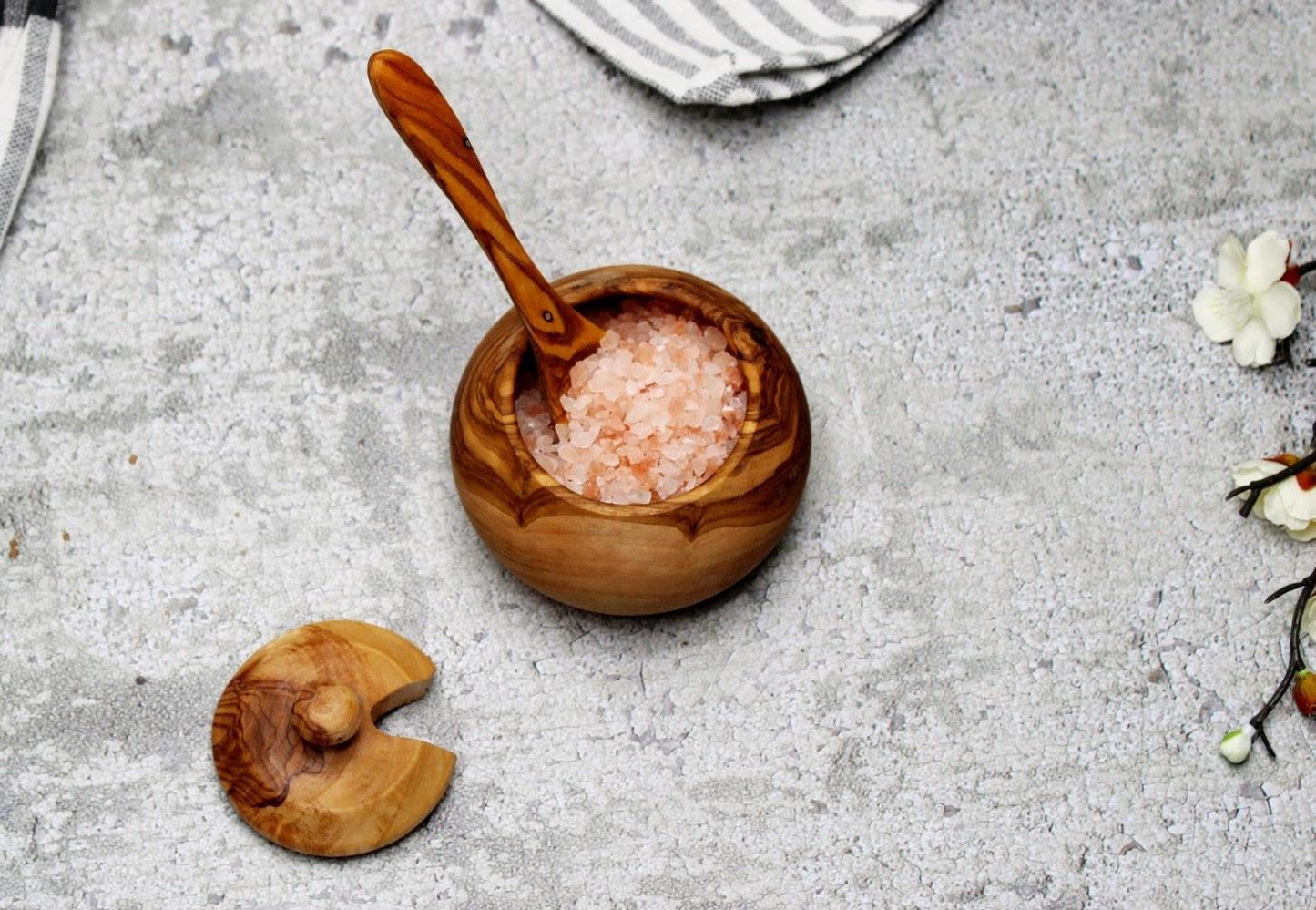 Olive Wood Spice Jar with Spoon , Kitchen Storage Boxes - DAGDEGshop