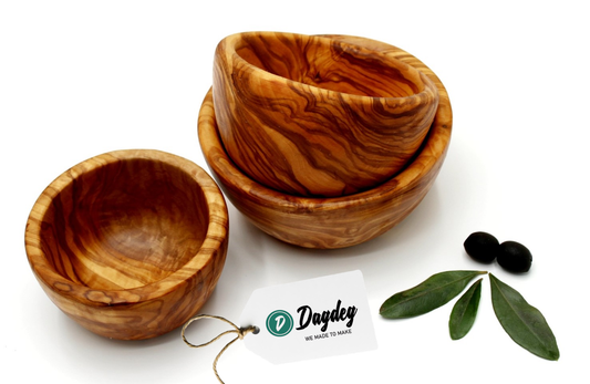 Handmade olive wood bowl with natural grain, minimalist design